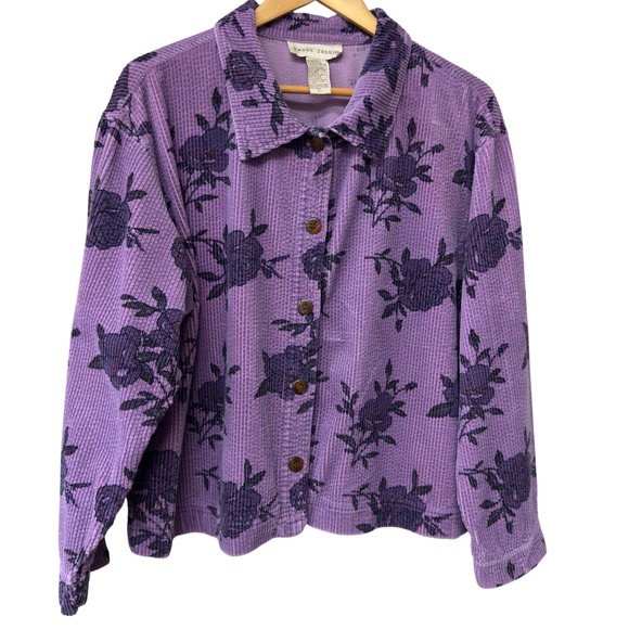 Vtg Sweet Jessie Corduroy Floral Button Down Jacket dark Purple | L | GUC - Picture 1 of 12